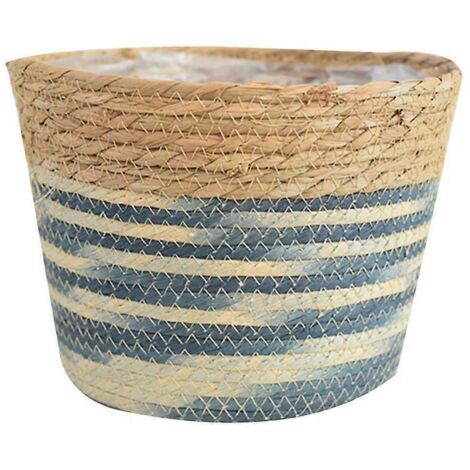 1. Conteneur de plantation vert foncé, cache-pot en osier pour décoration intérieure, support de rangement pour plantes, taille moyenne.