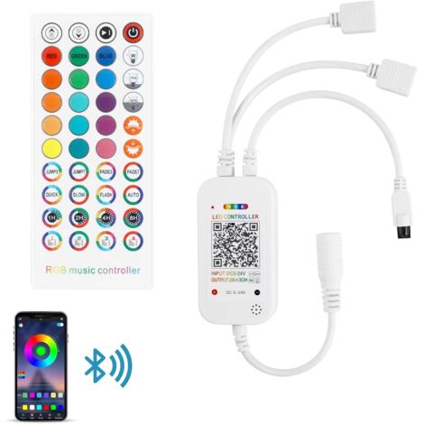 1 Contrôleur LED RGB, Bluetooth et IR 40 touches, Synchronisation musicale, 2 ports 4 broches DC 5-24V, pour bande LED SMD