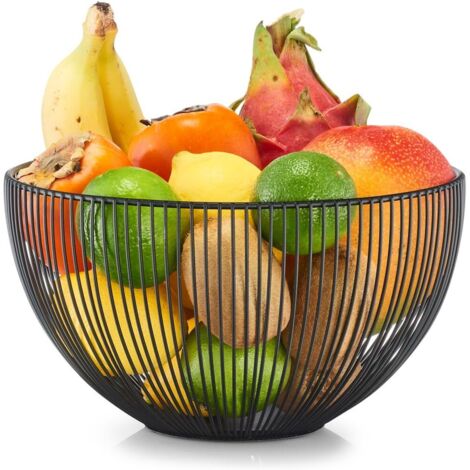 1 - Corbeille à fruits - Panier en métal - Rangement fruits et légumes - Design moderne pour cuisine ou salon - Noir - 25x14 cm