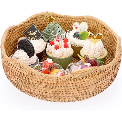 1 - Corbeille à fruits - Panier en osier - Rangement pour pain et cookies - Décoration de table style campagne - Naturel - 28x9,7cm