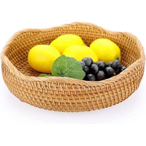1 - Corbeille à fruits - Panier en osier - Rangement pour pain et cookies - Décoration pour table de cuisine ou pique-nique - Jaune - 26x8cm