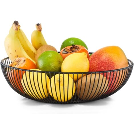 1 - Corbeille À Fruits - Panier Métal - Rangement Légumes Et Fruits - Design Décoratif Salon Ou Cuisine - Noir - 28x8 Cm