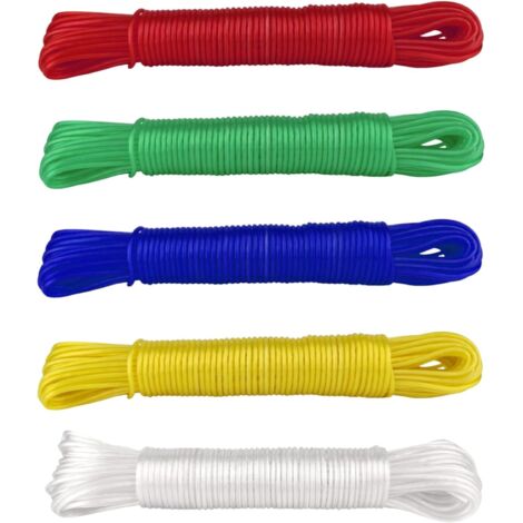 1 Corde à linge, 20 m, polyester, revêtement PVC, résistant UV, intérieur extérieur