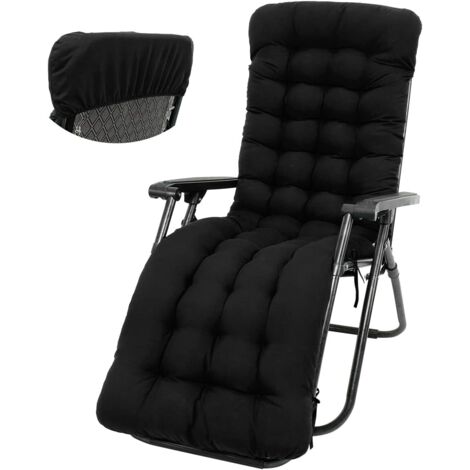 1 Coussin Transat, Polyester Coton, Antidérapant 170x50cm, Noir, Jardin Terrasse