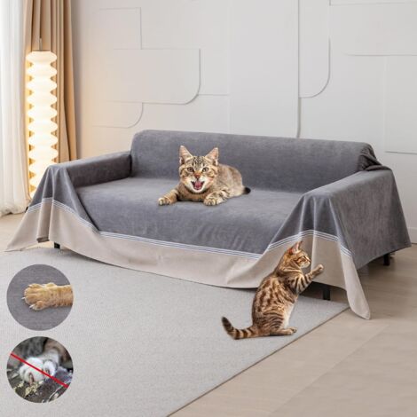1 Couvre Canapé 3 Places Anti Griffe Chat Imperméable Gris 340x230cm Antidérapante Salon