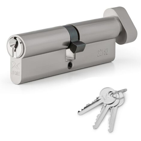 1 cylindre de serrure européen 95mm chromé avec bouton, 3 clés, anti-choc, anti-perçage, pour porte bois métal pvc