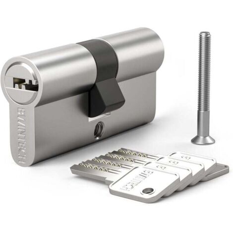 1 Cylindre en Laiton Euro , Serrure à Clé/Barillet de70 avec 3 Clés Horizontales en Laiton,Anti-Picking, Anti-Perçage, Anti-Snap, Anti-Bumping,Nickel Satiné