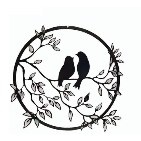1. Décoration murale ronde en métal, silhouette d'oiseau sur branche d'arbre, art mural pour maison, cadeau de pendaison de crémaillère.