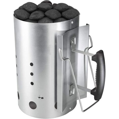 1 Démarreur de cheminée,Acier galvanisé,Poignée bakélite,30cm hauteur,19cm diamètre,Pour barbecue camping