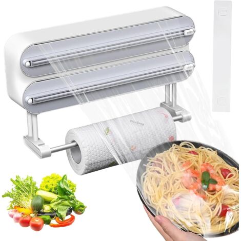 1 Dérouleur Film Alimentaire Magnétique 3 En 1 Support Papier Aluminium Essuie Tout Cuisine Gris