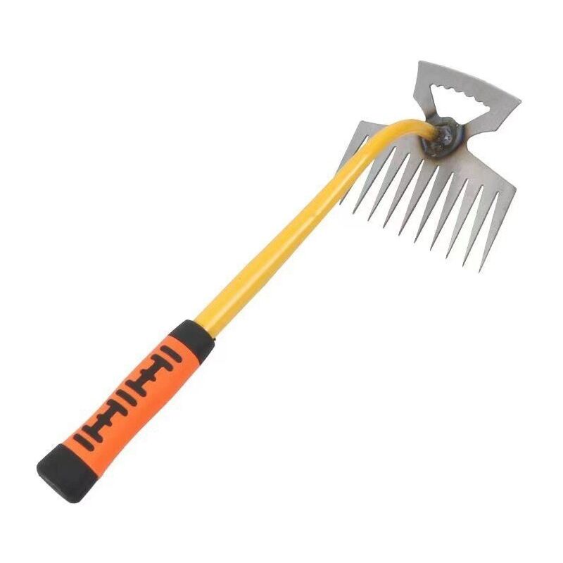 1 désherbeur avec manche de 40 cm, avec 11 dents, 2 en 1, outil de désherbage manuel en acier inoxydable, grattoir à joints, outil de jardinage