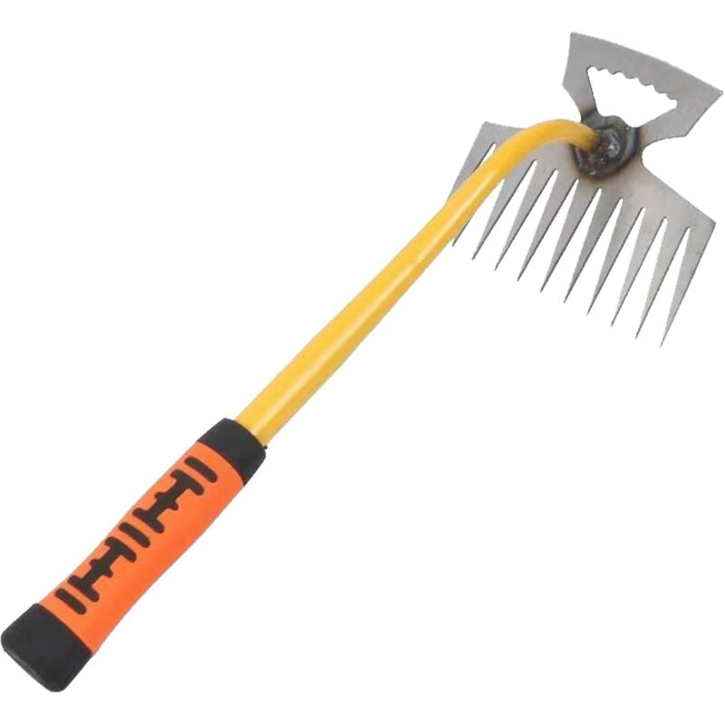 1 désherbeur avec manche de 40 cm, avec 11 dents, 2 en 1, outil de désherbage manuel en acier inoxydable, grattoir à joints, outil de jardinage