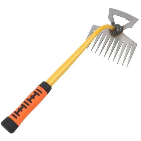 1 désherbeur avec manche de 40 cm, avec 11 dents, 2 en 1, outil de désherbage manuel en acier inoxydable, grattoir à joints, outil de jardinage