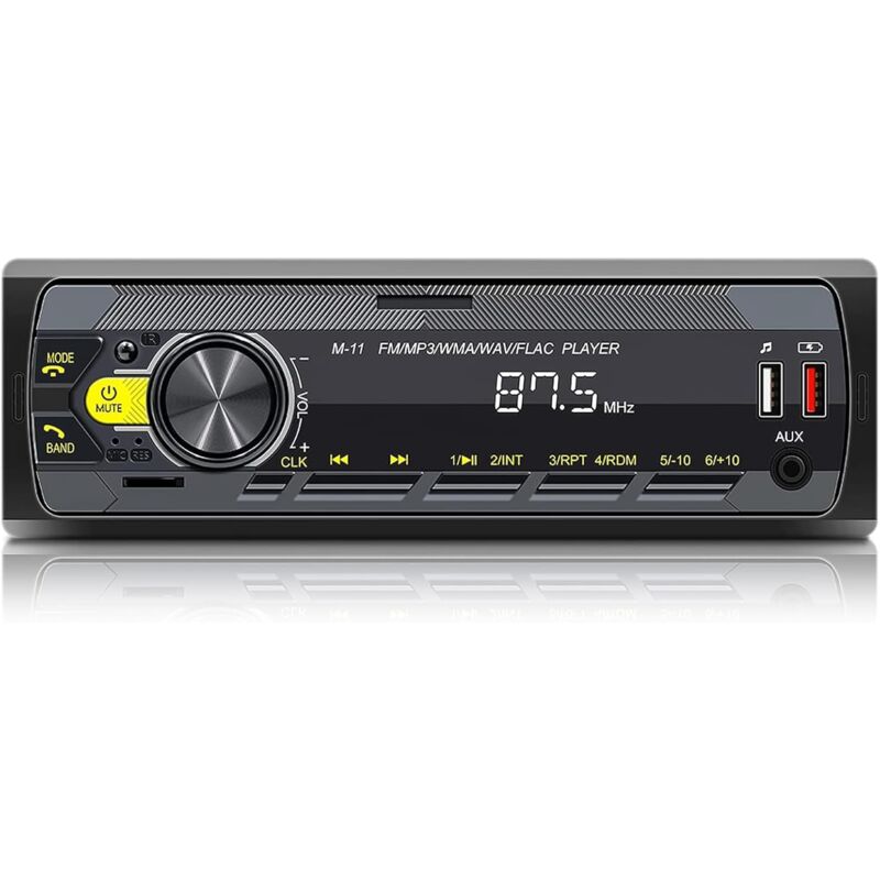 1 Din Car Radio avec Bluetooth Mains Libres Support Assistant Vocal et téléphone Mobile APP Control, Lecteur FM MP3, 2 x USB, Carte TF, Audio AUX