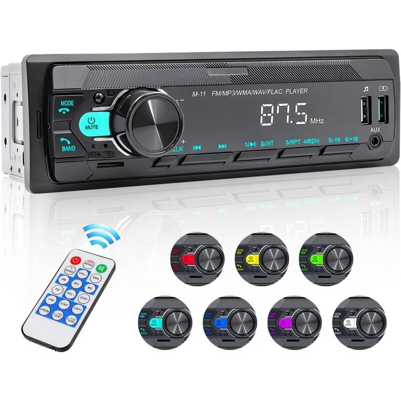 1 Din Car Radio avec Bluetooth Mains Libres Support Assistant Vocal et téléphone Mobile APP Control, Lecteur FM MP3, Audio AUX avec télécommande