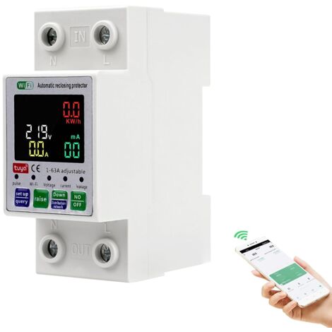 1 Disjoncteur différentiel 63A, écran couleur LED, protection surtension Wi-Fi 220V, usage domestique