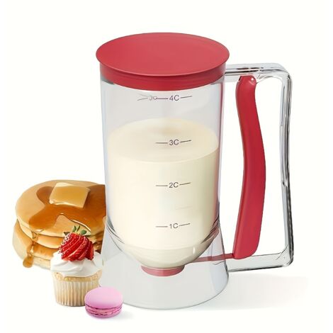 1 dispensador de masa para cupcakes, 4 vasos con asas para panqueques, cupcakes, galletas, helado, regalo de inauguración de casa (rojo)
