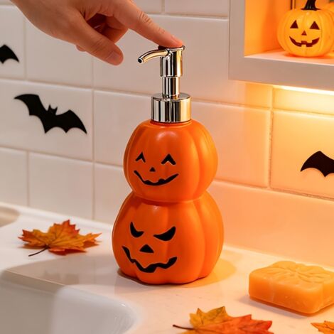 1 distributeur de savon créatif en forme de citrouille pour Halloween et Noël, avec un dessus et une base en forme de citrouille de couleur dorée, en céramique durable.-AquaForge
