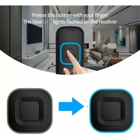 1 Doorbell, 2 Buttons, Black Wireless Doorbell, Smart LED Doorbell for Home