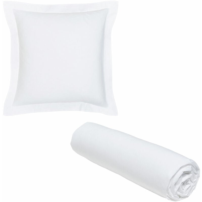Today - 1 drap housse 90x190 cm Coton Bio + 1 taie carrée Blanc Craie
