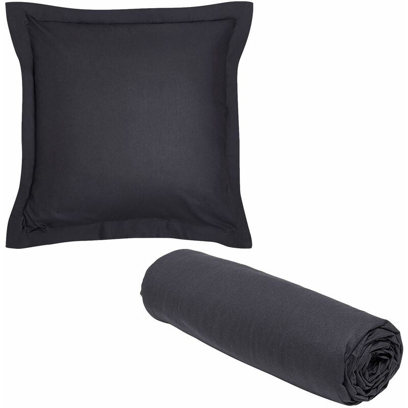 Today - 1 drap housse 140x200 cm Coton Bio + 1 taie carrée Noir Fusain