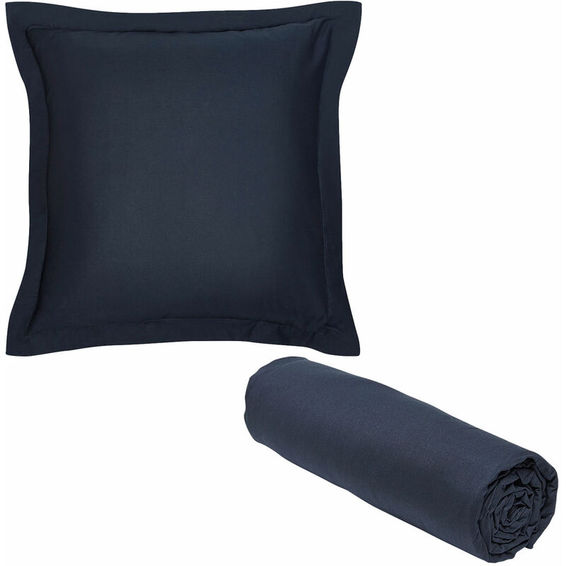 Today - 1 drap housse 140x200 Coton Bio organic + 1 taie carrée Bleu Navy
