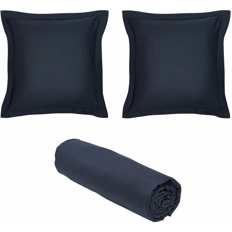 Today - 1 drap housse 90x190 cm Coton Bio + 2 taies carrées Bleu Navy