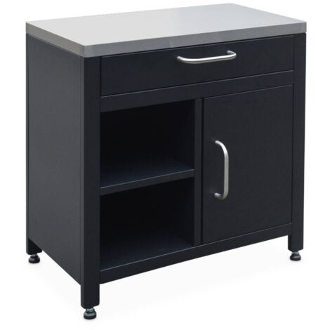 SWEEEK 1 drawer and 1 door steel outdoor kitchen, Grimaud, Black, L38xD46xH50,5cm