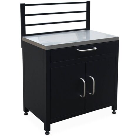 SWEEEK 1 drawer and 1 door steel outdoor kitchen with hanging grid, Grimaud, Black, 54x80x124 cm
