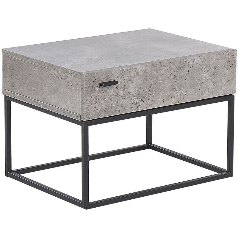 Modern Bedside Table Nightstand Concrete Effect Metal Base Storage Drawer Cario - Grey