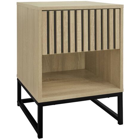 1-drawer contemporary wood effect bedside table Natural 40x40x55 cm - Lisbonne