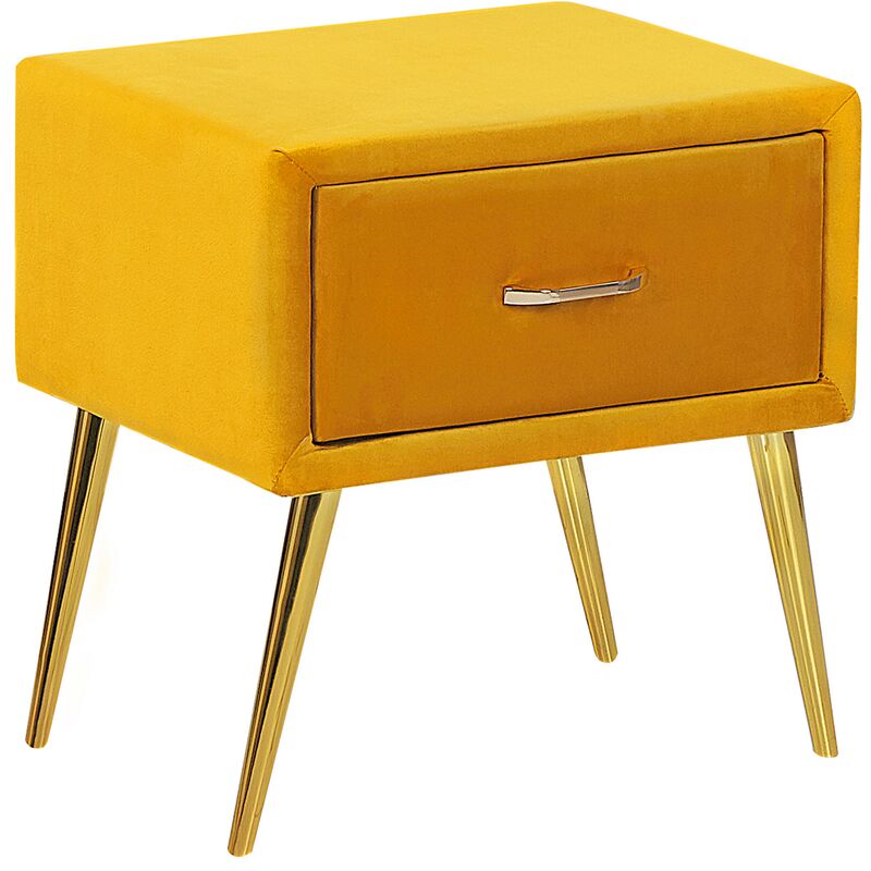 Minimalist Upholstered Bedside Table Nightstand Velvet 1 Drawer Yellow Flayat