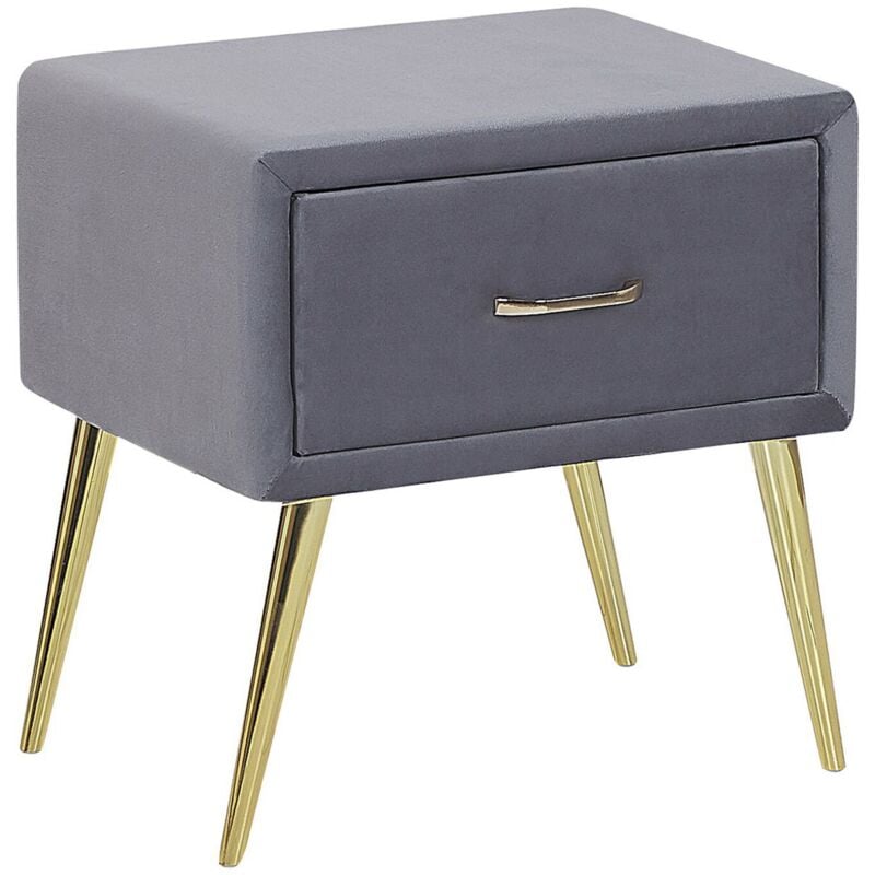Beliani - Minimalist Upholstered Bedside Table Nightstand Velvet 1 Drawer Grey Flayat
