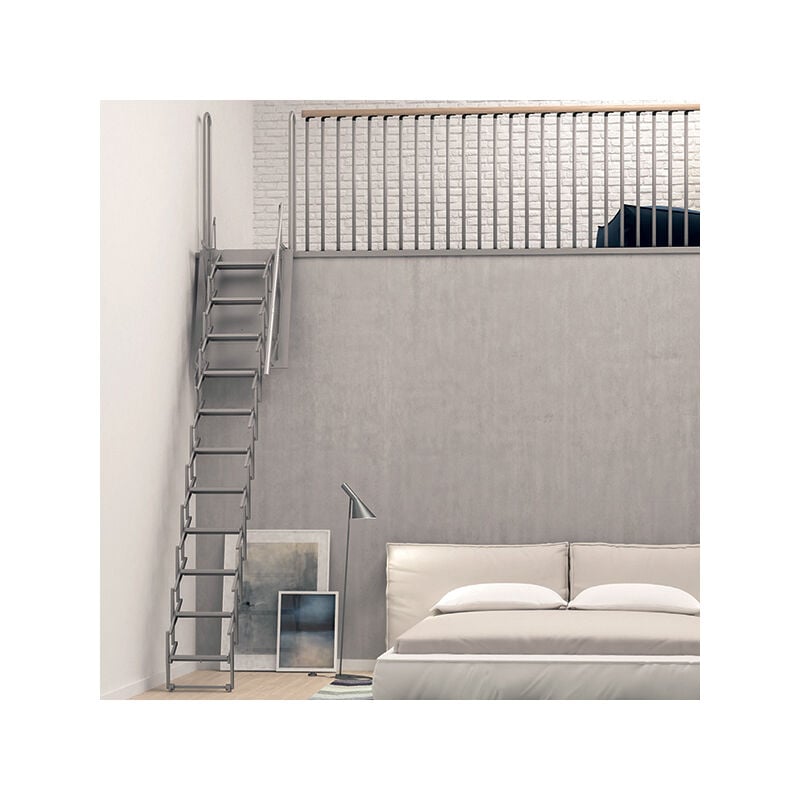 Matisère - Echelle de meunier accordéon pour mezzanine grise avec main courante à droite - palco/a/g