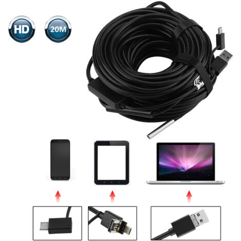 1 endoscope USB de 20 mètres (5,5 mm) avec caméra étanche 720p pour l'inspection de canalisations et de véhicules