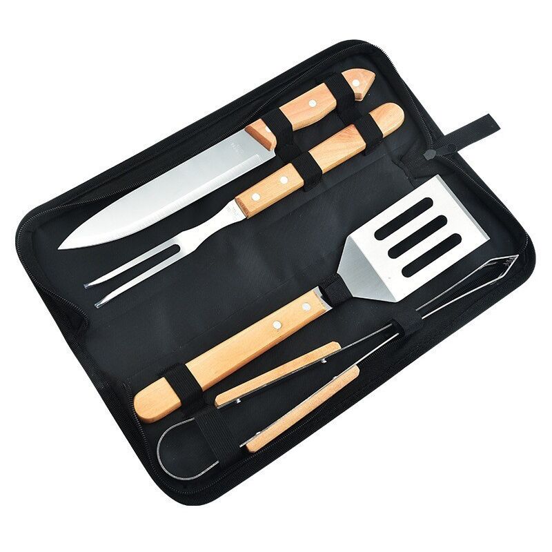 1 ensemble couteau et fourchette de barbecue, kit d'accessoires pour barbecue, fourchette à barbecue, pinces à barbecue, grattoir à barbecue en acier
