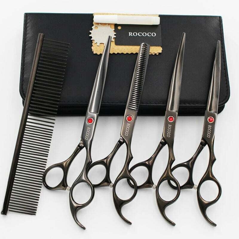 1 ensemble de ciseaux de toilettage professionnels en titane de 7,0 pouces, ciseaux droits et amincissants et incurvés, ensemble de 4 pièces pour le