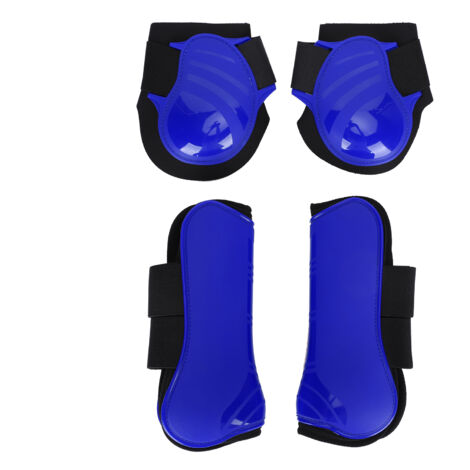1 ensemble de jambières de protection de jambes de cheval, coque épaisse en PU, rembourrage élastique, coussin intérieur bleu XL
