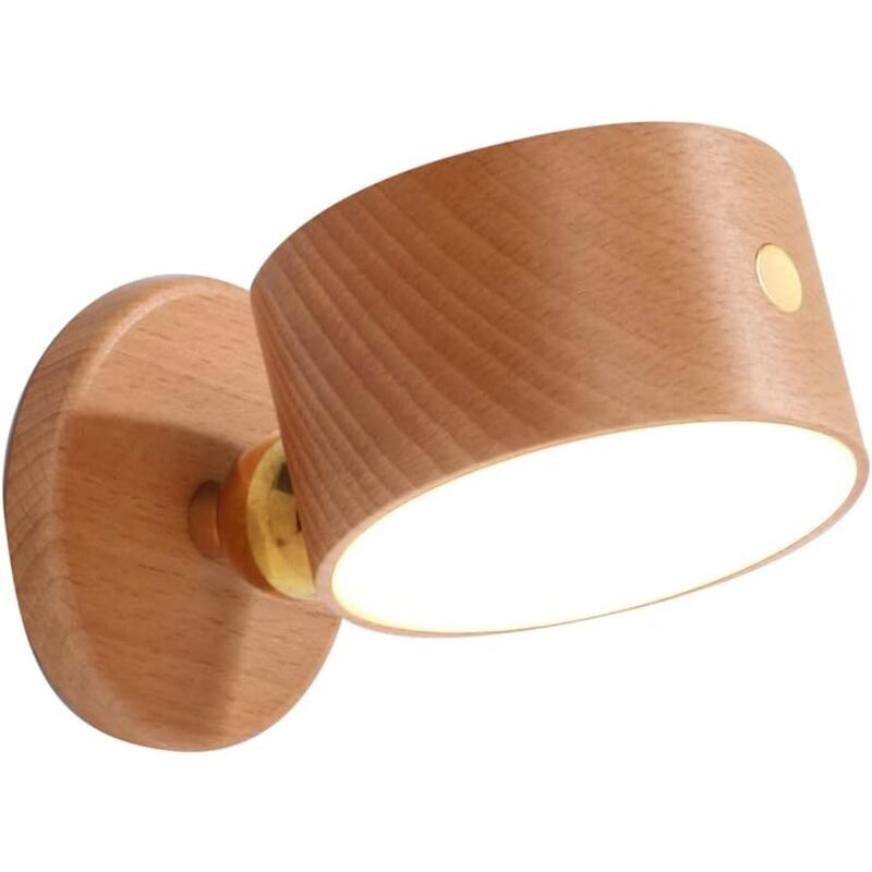 1 ensemble de lampe de chevet rechargeable rotative à 360 degrés en grain de bois avec port