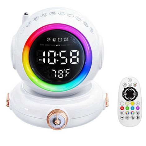 1 ensemble de lumière de réveil Bluetooth haut-parleur mini radio FM coloré astronaute lampe de nuit ABS réveil lumière