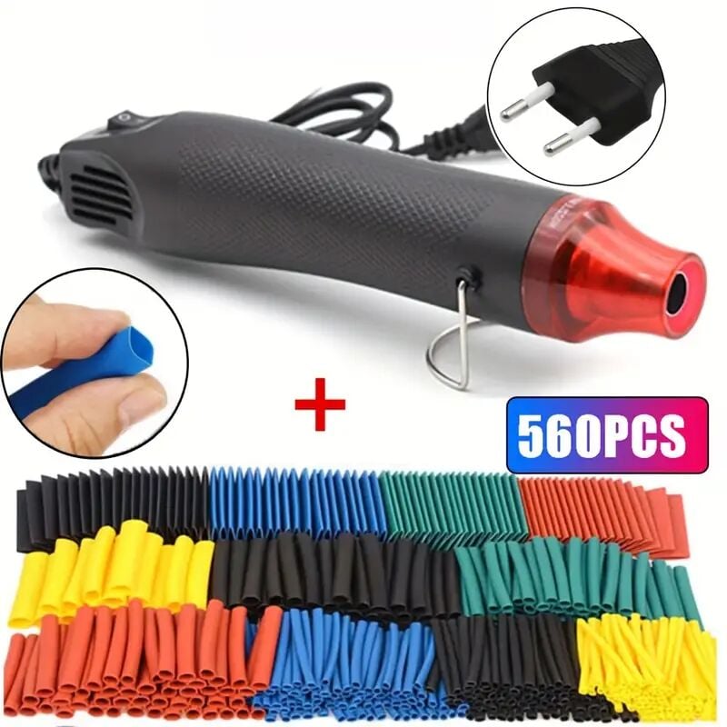 1 Ensemble De Pistolet à Air Chaud Mini De 300 W Avec Kit De 560 Tubes Thermorétractables