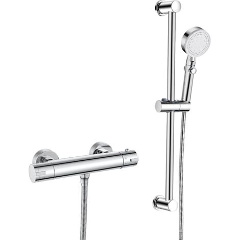 1 Ensemble Mitigeur Thermostatique, Colonne 635mm, Douchette 5 Jets, Laiton Chromé, Salle De Bain