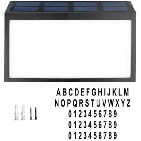 1 Ensemble Numéro de porte extérieur dehors moderne Numéros de porte nombre à l'extérieur illuminé mur numéros d'adresse pour la maison lampe de signe d'adresse solaire Noir