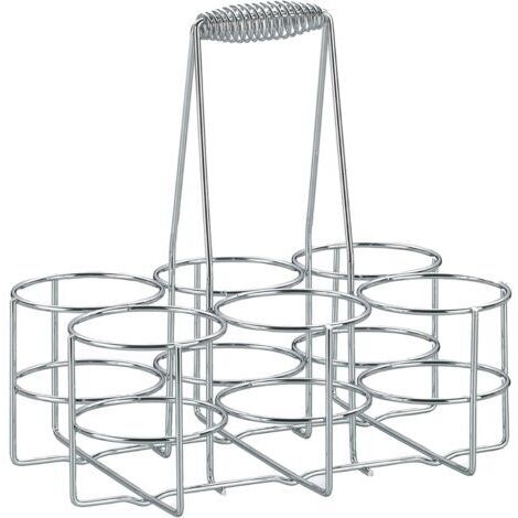 1 ensemble, panier à bouteilles en métal chromé 22,5 x 15 x 27 cm, diamètre intérieur de l'anneau 6,8 x hauteur 9 cm, peut contenir 6 bouteilles de bière