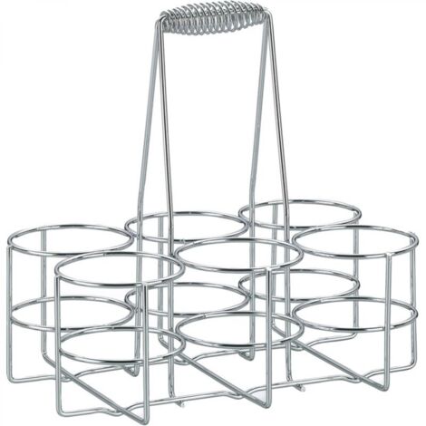 1 ensemble, panier à bouteilles en métal chromé 22,5 x 15 x 27 cm, diamètre intérieur de l'anneau 6,8 x hauteur 9 cm, peut contenir 6 bouteilles de bière