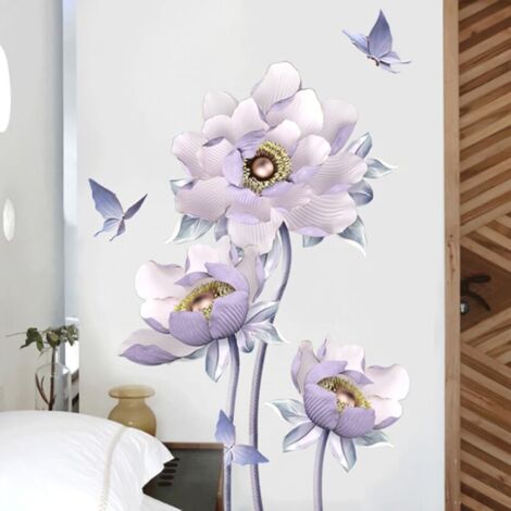 1 ensemble Stickers Muraux Fleurs de Lotus Autocollant Mural Fleurs 3D Violette Deco Stickers Salon Salle de Bain Chambre Décorat