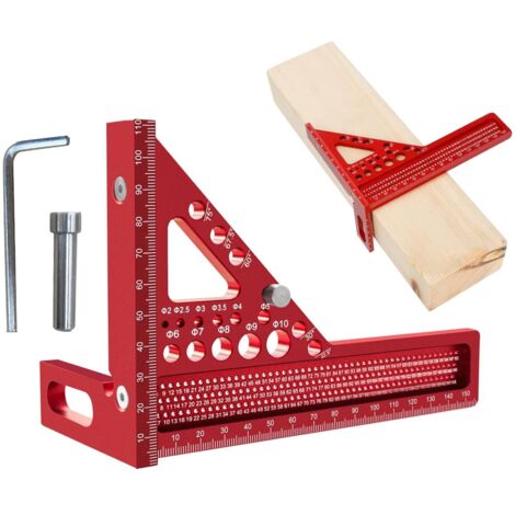 1 - Équerre de combinaison 3D - Rapporteur d'angle - Mesure précise 15-90 degrés - Pour menuiserie et travail du bois - Rouge - 15x15 cm