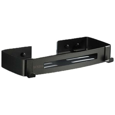 1 estante de ducha, acero inoxidable pulido, soporte para champú, 4,5 x 31 x 12 cm, soporte para colgar, negro