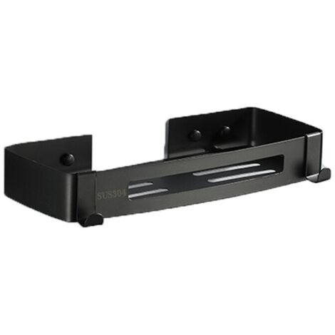 1 estante de ducha, acero inoxidable pulido, soporte para champú, 4,5 x 31 x 12 cm, soporte para colgar, negro