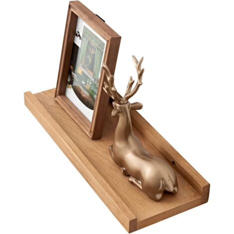 1 Etagère Flottante 40cm, Chêne Massif, Bord Anti-chute, Charge 22kg, Pour Salon, Bureau, Cuisine